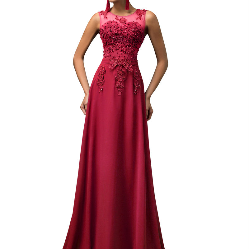 Sleeveless Lace Bodice Evening Dress in 5 Colors Sizes 2-16