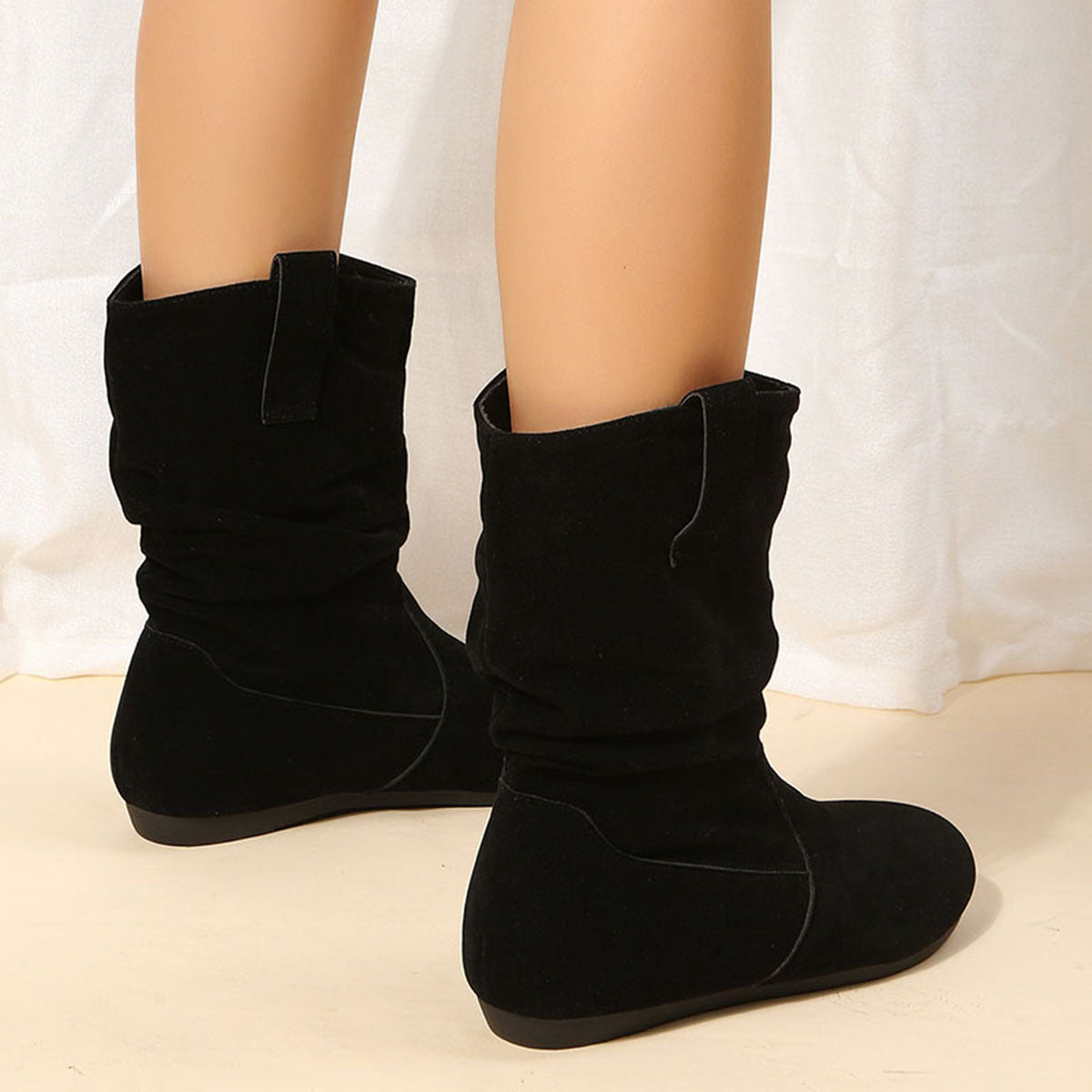 Suede Low Heel Fleece-Lined Slouch Boots