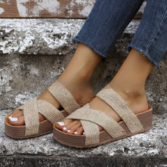 Cross Woven Strap Platform Sandals in 3 Colors