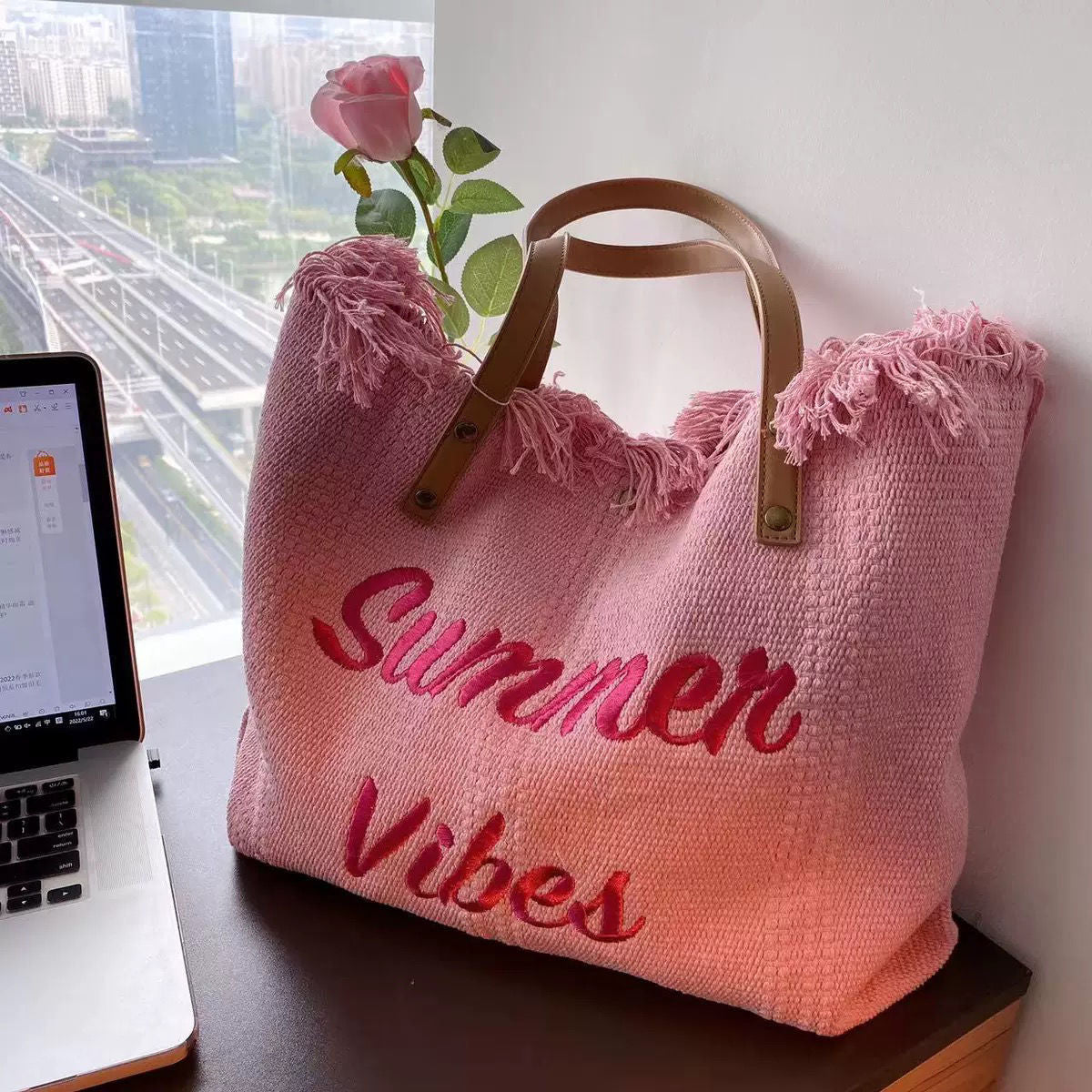 Summer Vibes Beach Bag Tote in 5 Colors