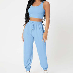 Sleeveless Crop Top with Cuffed Sweatpants Activewear Set in 7 Colors S-XL