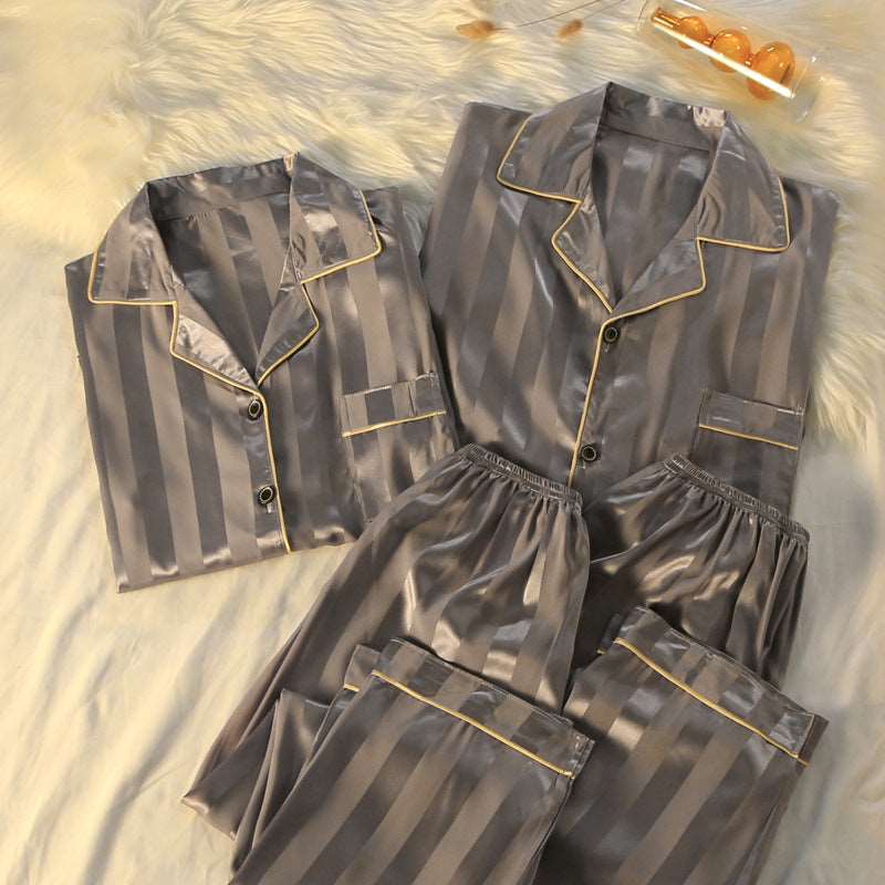 Men's and Striped Long Sleeve Silk Pajamas