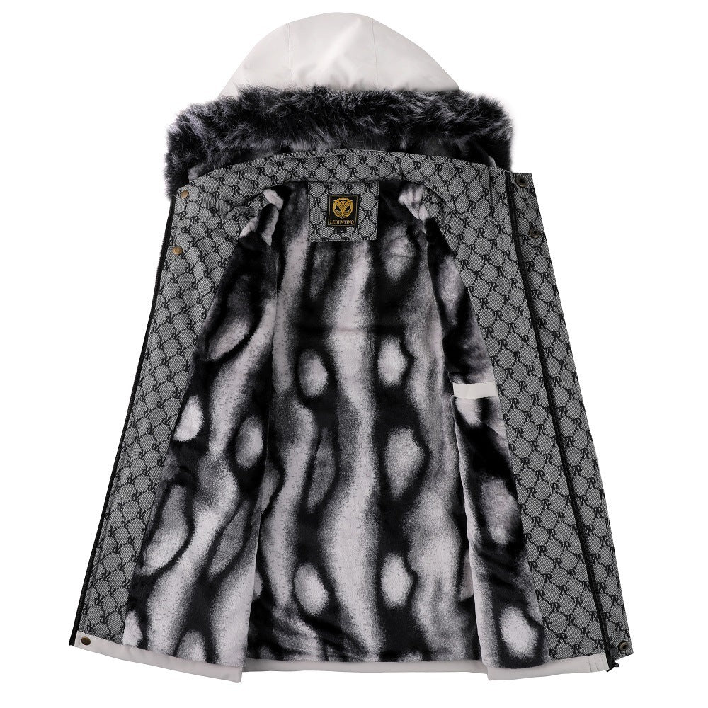 Herrenjacke mit abnehmbarer, pelzgefütterter Kapuze