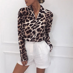 Long Sleeve Leopard Print Blouse in 4 Colors S-3XL