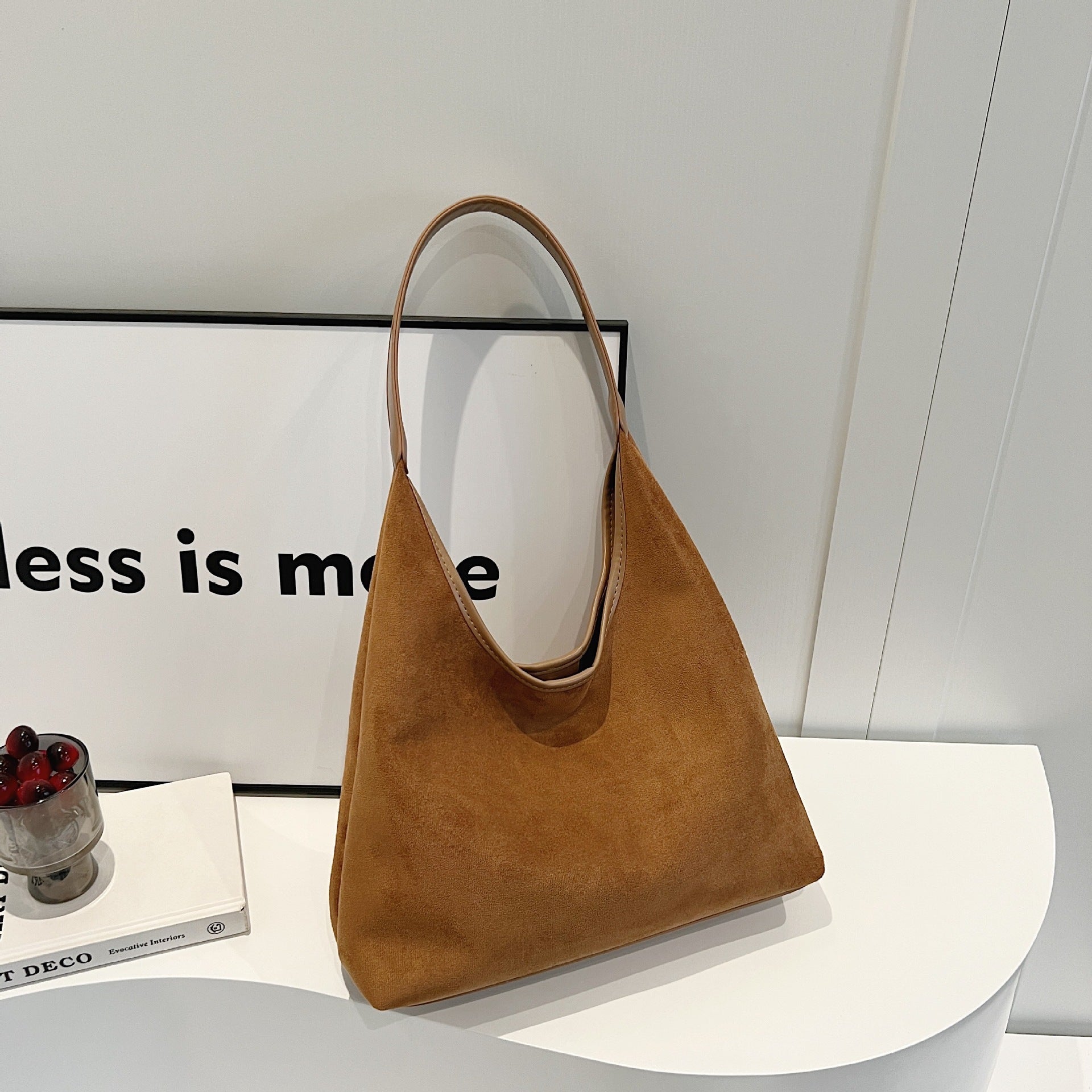 Solid Colour Suede Shoulder Bag