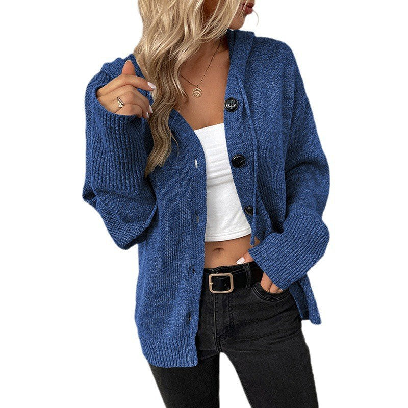 Knit Cardigan with Hood and Drawstring in 8 Colors S-XXL