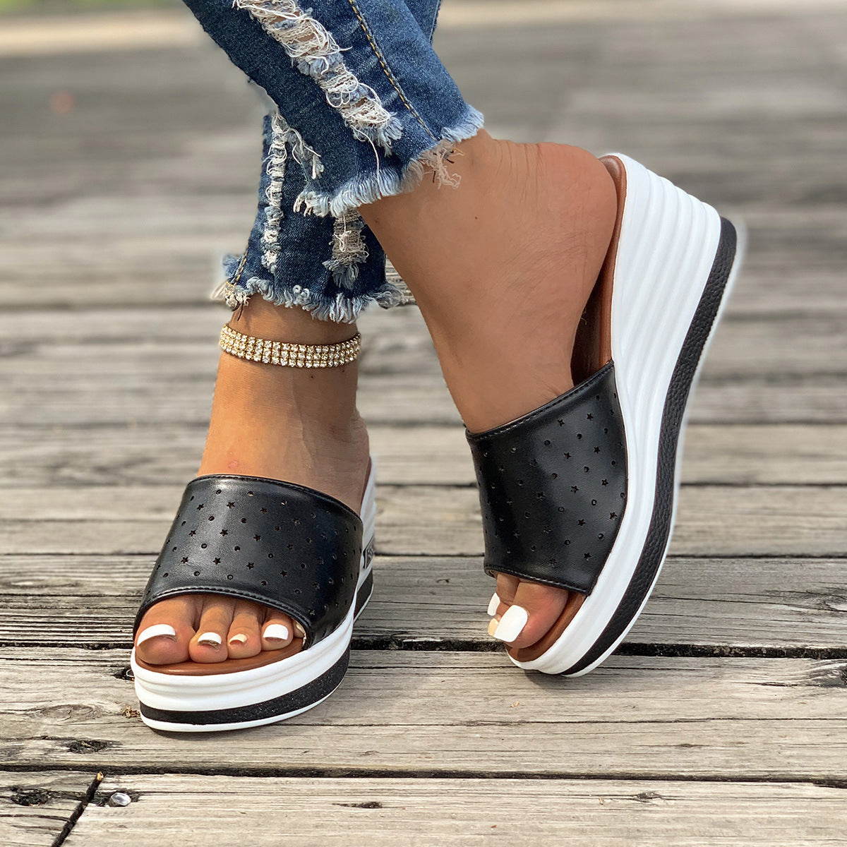 Slip-On High Heel Wedge Sandals