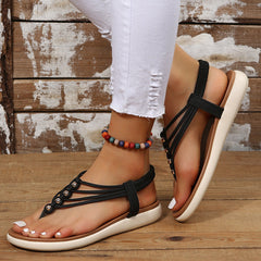 Thong Beaded Sandals with Elastic Ankle Strap