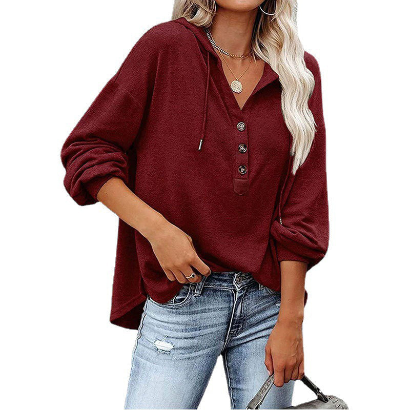 Chemise à capuche et manches longues à col en V