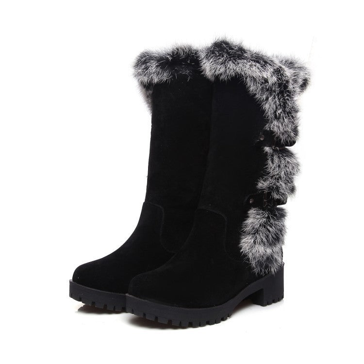 Suede Low Heel Snow Boots with Fur