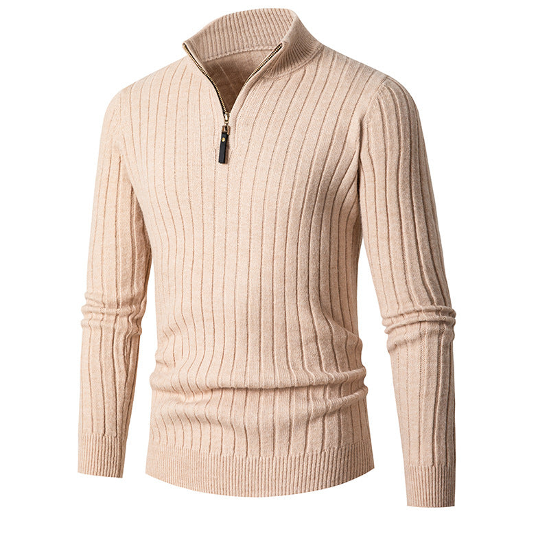 Men's Long Sleeve Half-Turtleneck Zip-Up Sweater in 5 Colors M-3XL