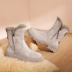 Fleece-Lined Martin Boots with Zipper in 2 Colors