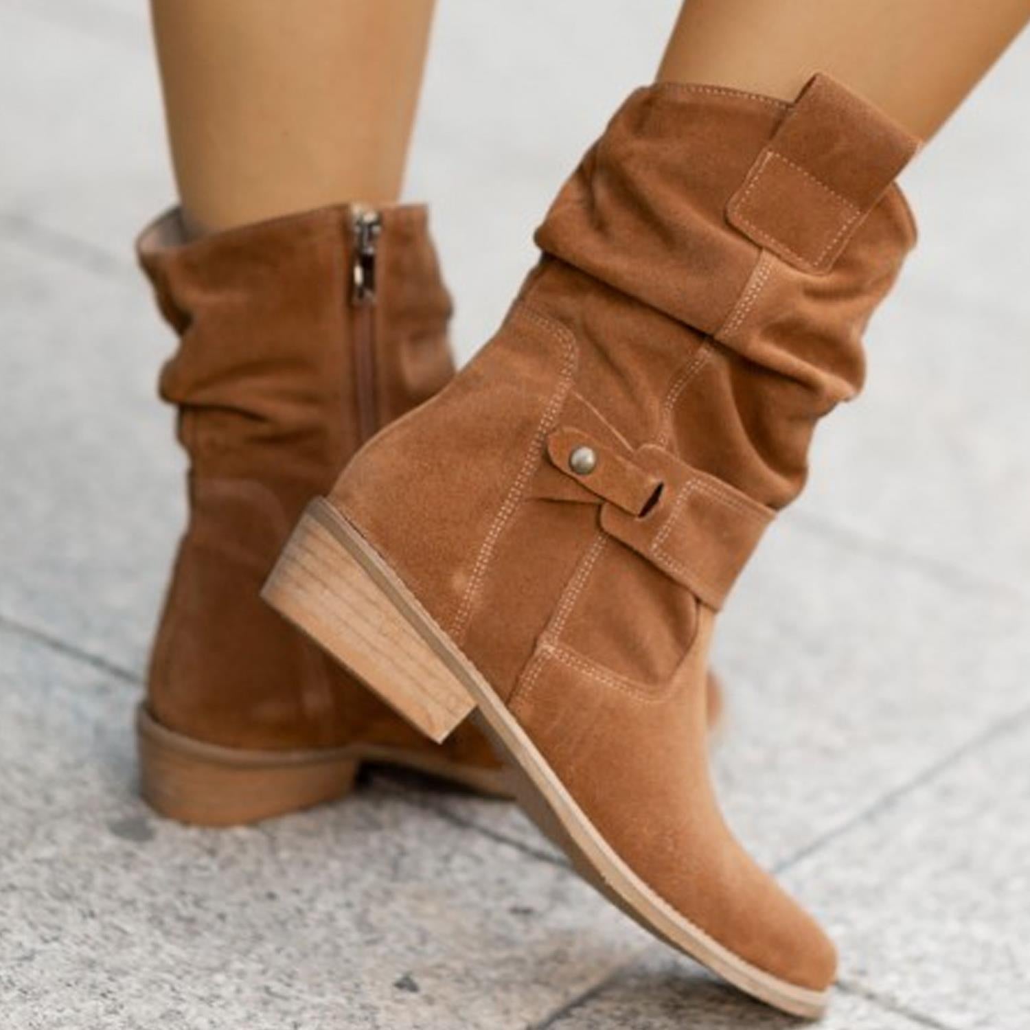 Low Heel Suede Short Boots in 5 Colors
