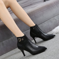 Black Leather Ankle Boots with Stiletto Heel