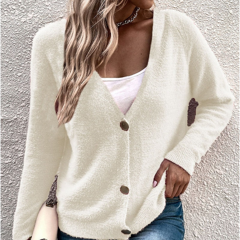 V-Neck Button Cardigan Sweater in 6 Colors S-L