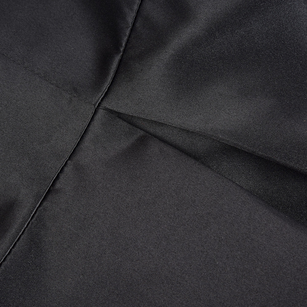 Schwarzes kurzärmliges Midikleid mit hohem Halsausschnitt und Taschen S-XXL