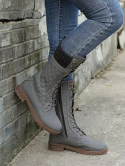 Flat Heel Leather Mid-Calf Boots