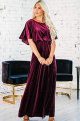 Elegant Short Sleeve Velvet Evening Dress
