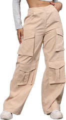 Multiple Pockets Wide Leg Jogger Pants