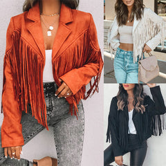 PU Leather Deerskin Jacket with Tassels in 3 Colors S-XL