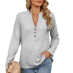 V-Neck Striped Long Sleeve Shirt