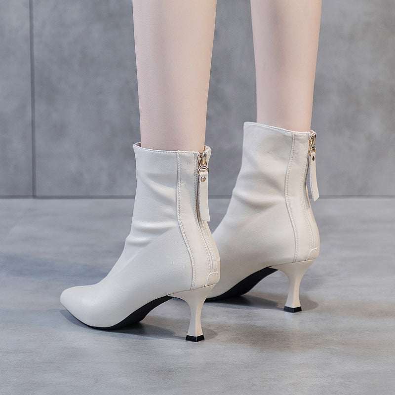 Soft PU Leather High Heel Stiletto Ankle Boots with Pointed Toe in 2 Colors
