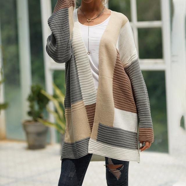 Cardigan en tricot colorblock en 6 couleurs S-XL