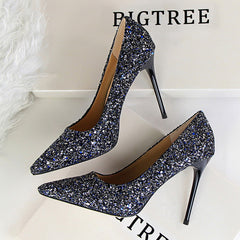 Sequined High Heel Stilettos with Pointed Toe in 8 Colors
