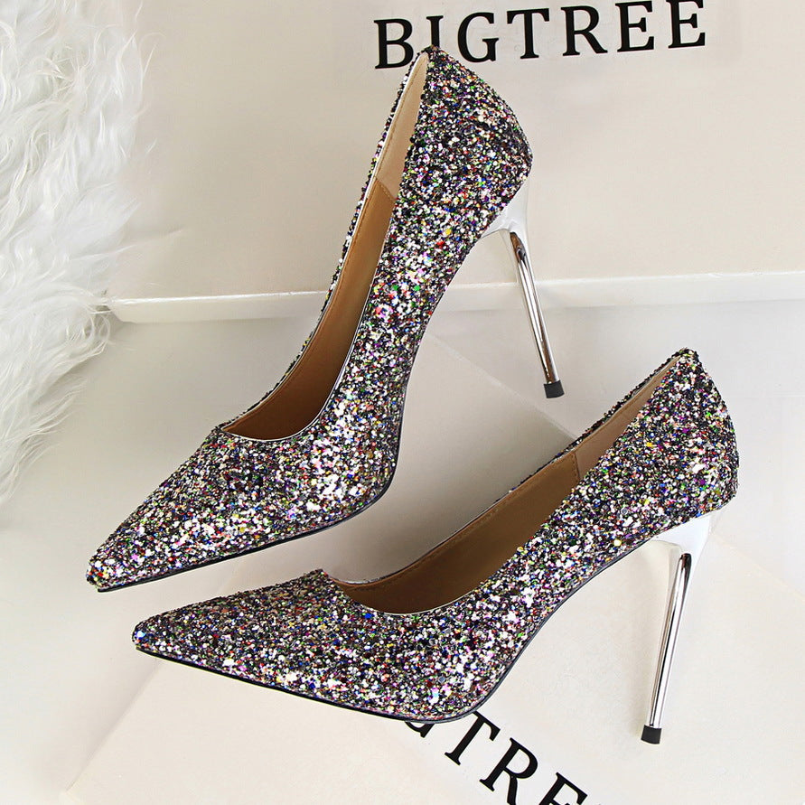 Sequined High Heel Stilettos with Pointed Toe in 8 Colors
