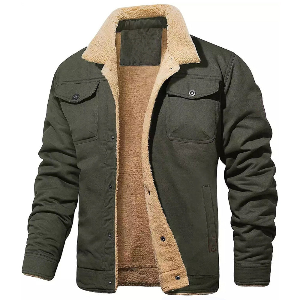 Men's Fleece-Lined Long Sleeve Jacket with Pockets