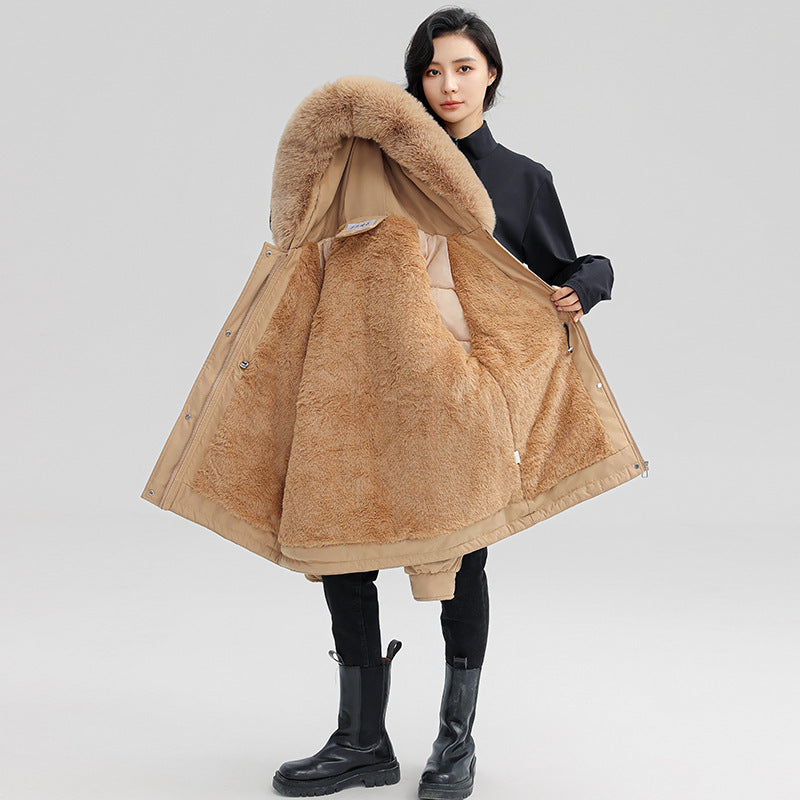 Thick Plush Winter Jacket with Fur-Lined Hood