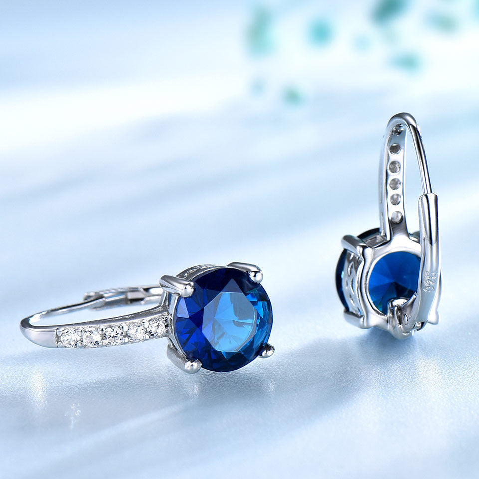 Sterling Silver Drop Topaz Gemstone and Diamond Earrings
