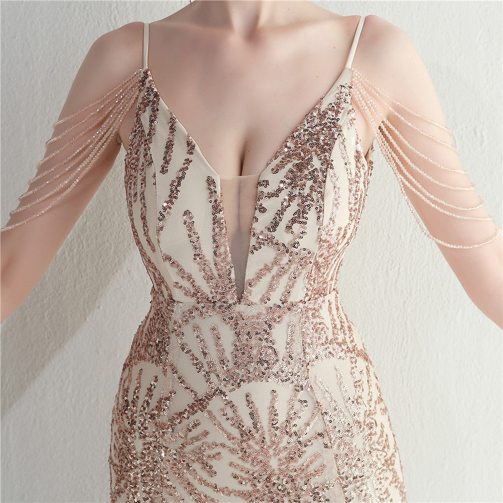 Elegant High Waist Evening Gown with Spaghetti Straps