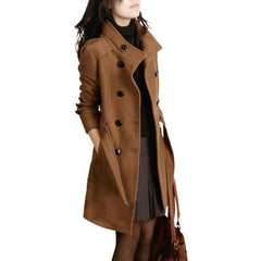 Woolen Long Sleeve Coat with Waist Tie in 2 Colors M-5XL