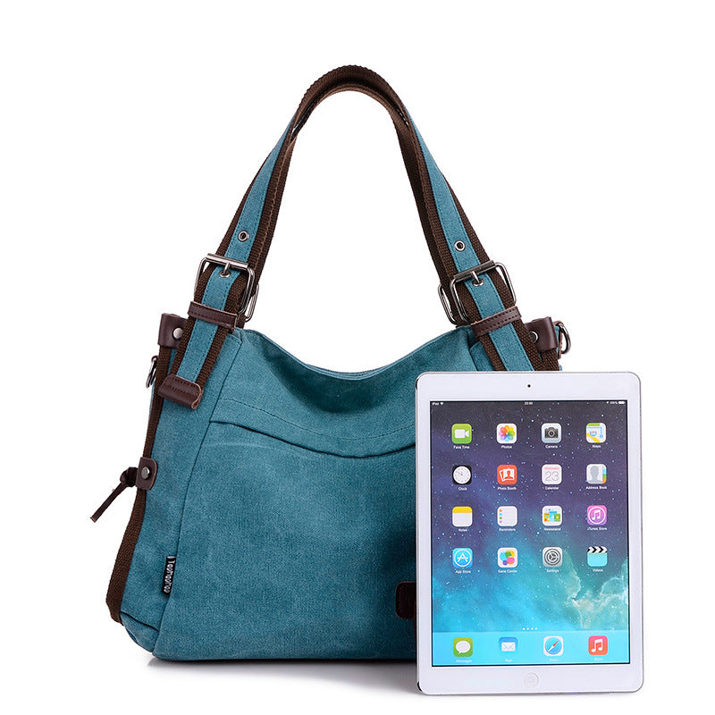 Canvas Large Capacity Shoulder Bag with Zipper in 8 Colors