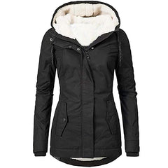Solid Color Fleece-Lined Hooded Jacket
