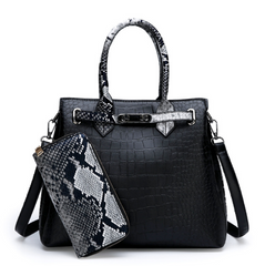 Leather Hand Shoulder Bag with Snake Print in 4 Colors