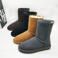 Leather Mid-Calf Flat Heel Snow Boots