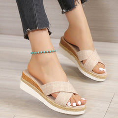Cross-Strap Sandals with Wedge Heel in 3 Colors