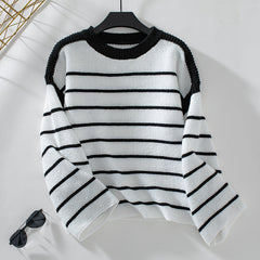 Loose Fit Round Neck Striped Sweater