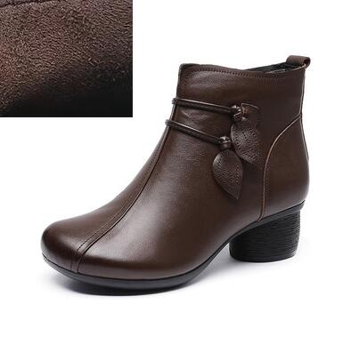 Thick Heel Plush Warm Leather Boots in 2 Colors