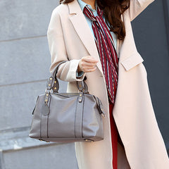 Leather Shoulder Handbag with Rivets in 4 Colors