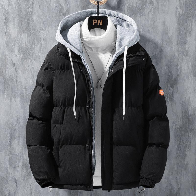 Men's Hooded Windproof Down-Filled Fake Two-Piece Jacket in 4 Colors M-5XL