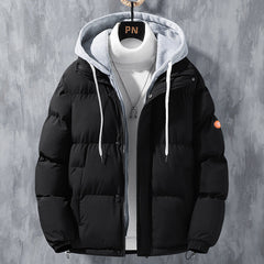 Men's Hooded Windproof Down-Filled Fake Two-Piece Jacket in 4 Colors M-5XL