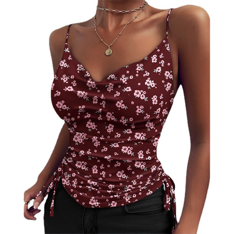 V-Neck Camisole Tank Top with Drawstring in 8 Colors S-XXL
