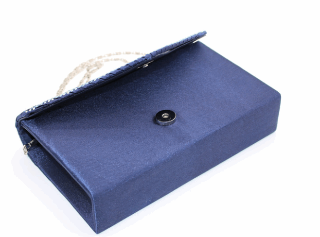 Elegant Satin Evening Bag with Rhinestones and Shoulder Chain in 2 Colors