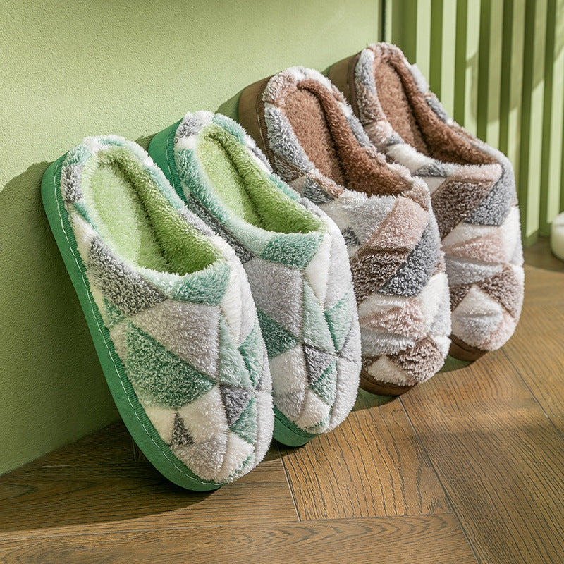 Patchwork Plush Warm Bedroom Slippers in 5 Colors