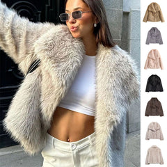 Kunstpelzjacke mit Taschen und Revers