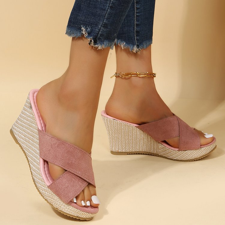 Cross-Strap Wedge Sandals