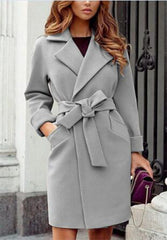 Long Sleeve Woolen Coat with Waist Tie and Pockets in 7 Colors S-XXL